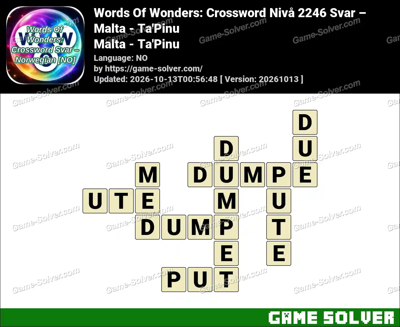Words Of Wonders: Crossword Nivå 2246 Svar – Malta – Ta’Pinu
